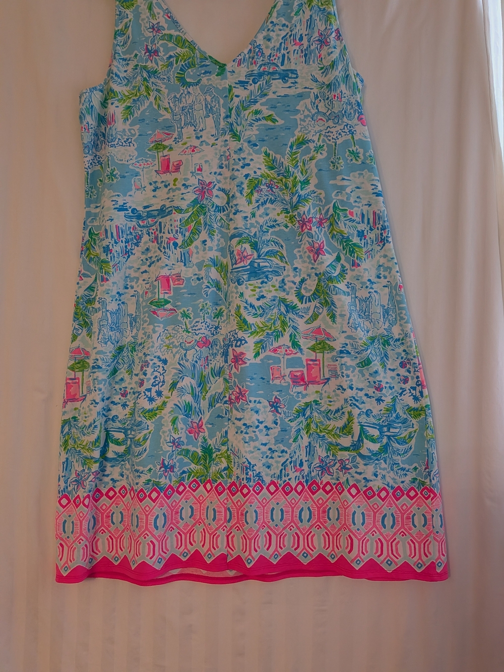 Lilly Pulitzer Light Blue Tropical Print Midi Dress with Pink Trim XL - Picture 8 of 11